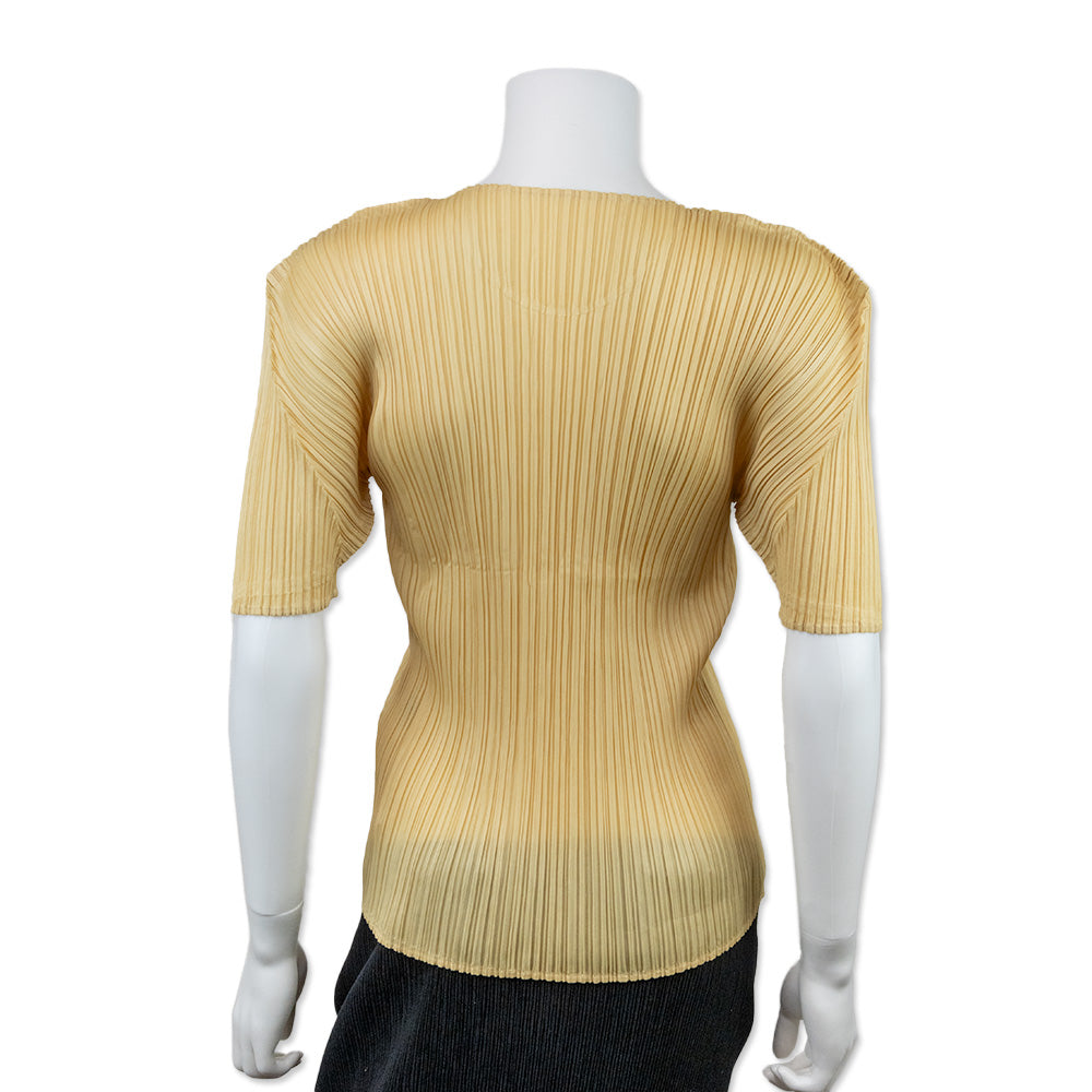 Issey Miyake Pleats Please Butter Yellow Short Sleeve Pleated Top