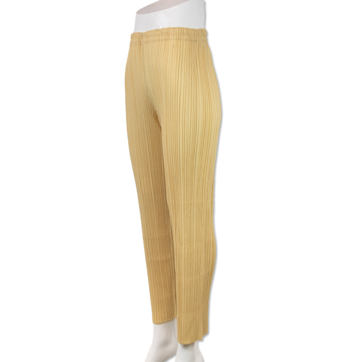 Issey Miyake Pleats Please Yellow Pleated Mid Rise Pants