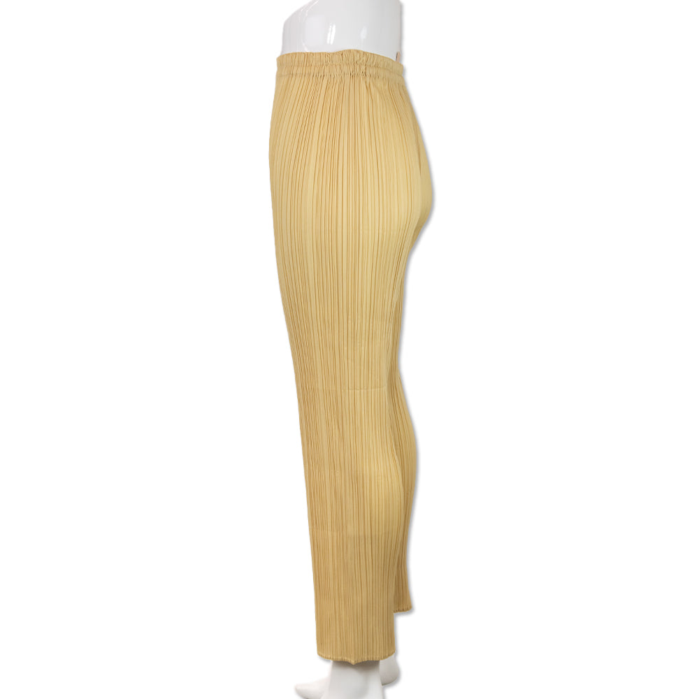 Issey Miyake Pleats Please Yellow Pleated Mid Rise Pants