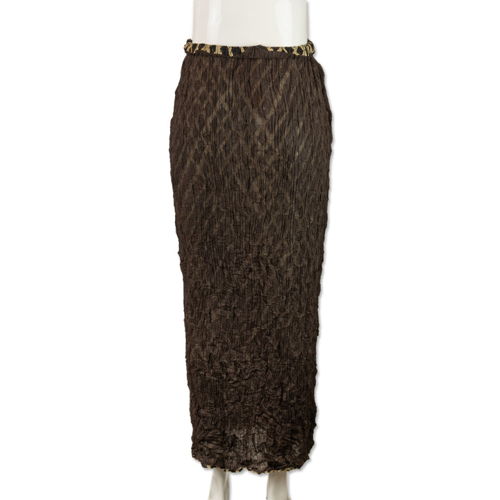 Issey Miyake Reversible Brown Textured Pleated Midi Skirt