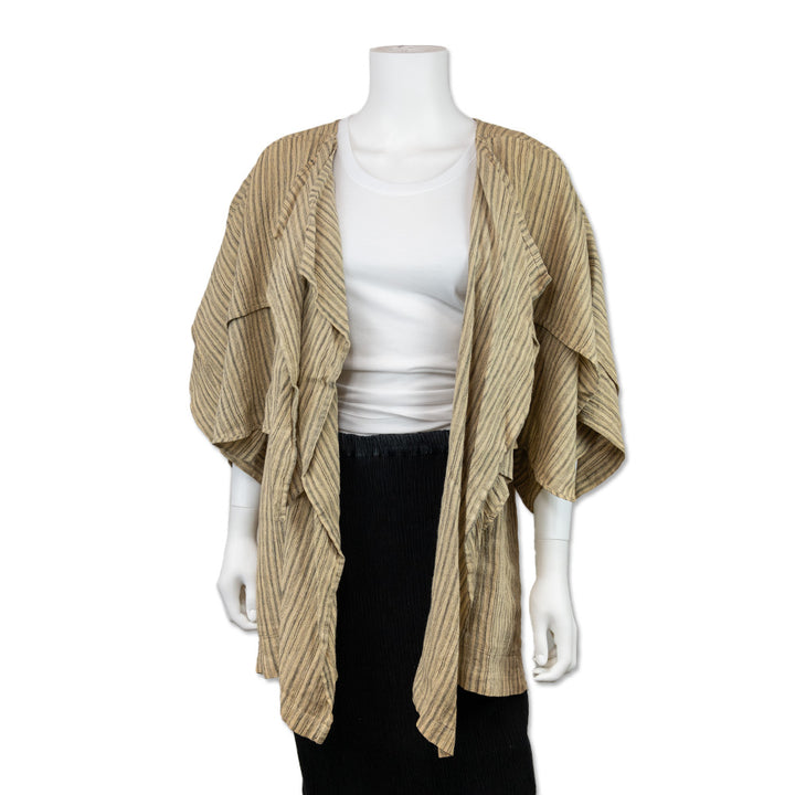 Issey Miyake Tan and Gray Tiered Linen Open Front Jacket