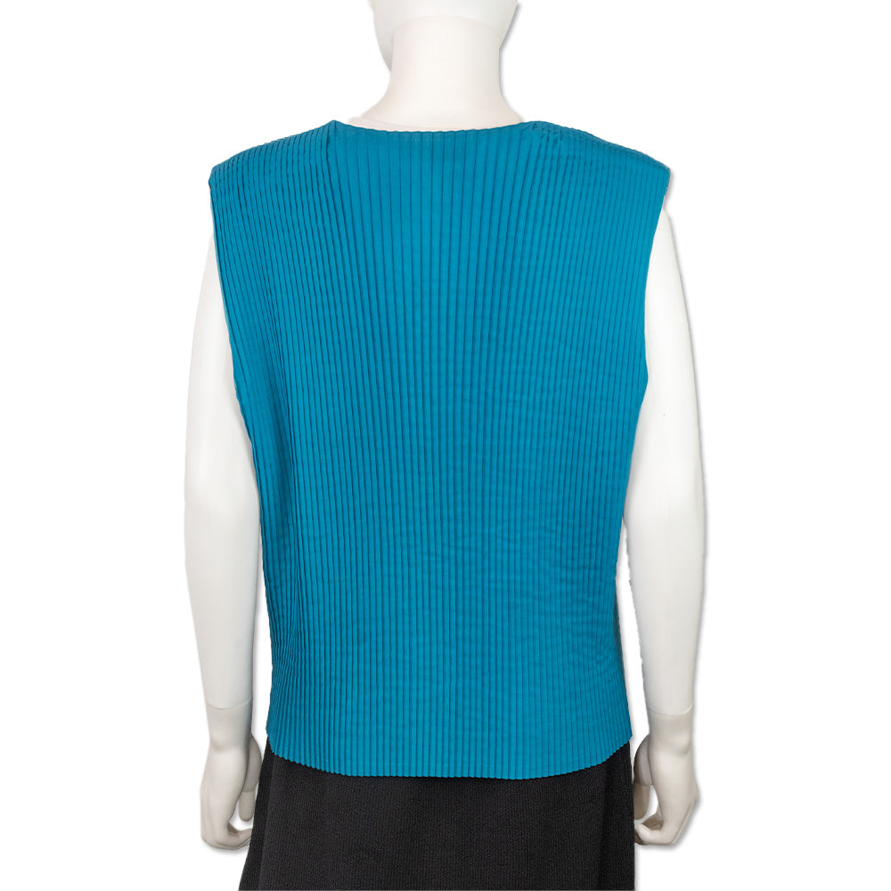 Issey Miyake Teal Pleated Basics Vest