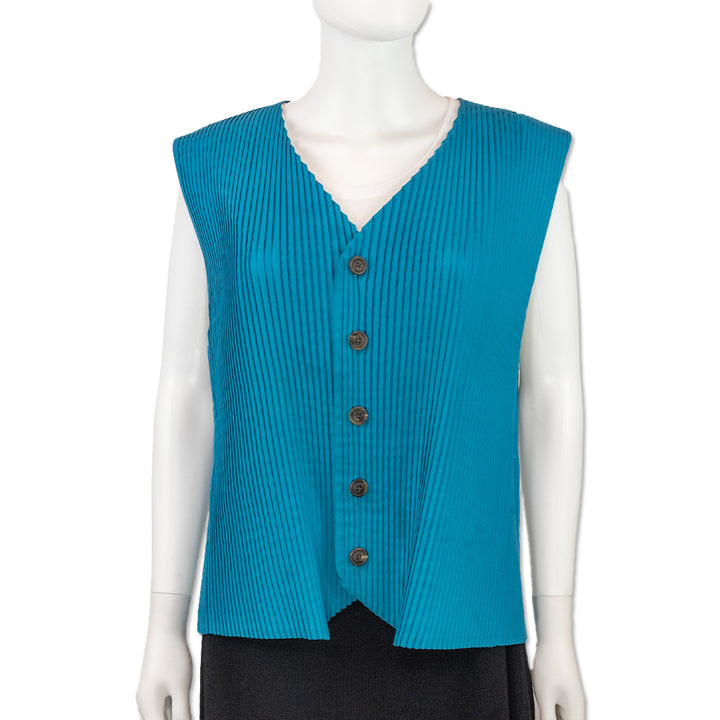 Issey Miyake Teal Pleated Basics Vest