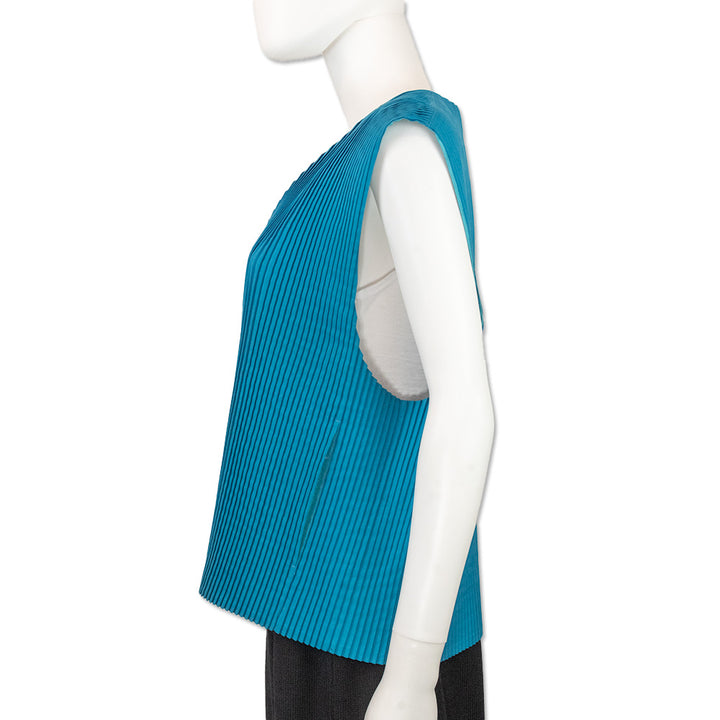 Issey Miyake Teal Pleated Basics Vest