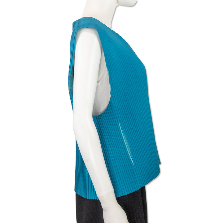 Issey Miyake Teal Pleated Basics Vest