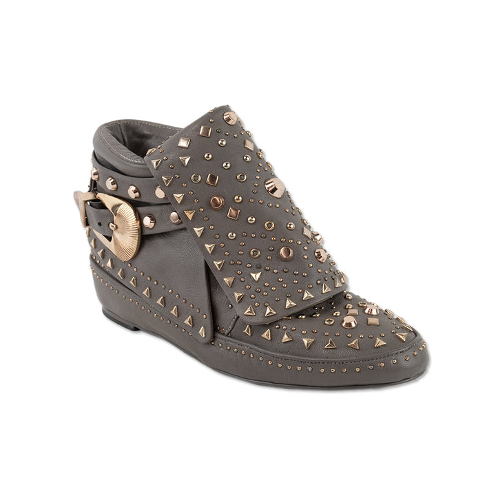 Ivy Kirzhner Gray Leather Fold Over Studded Booties