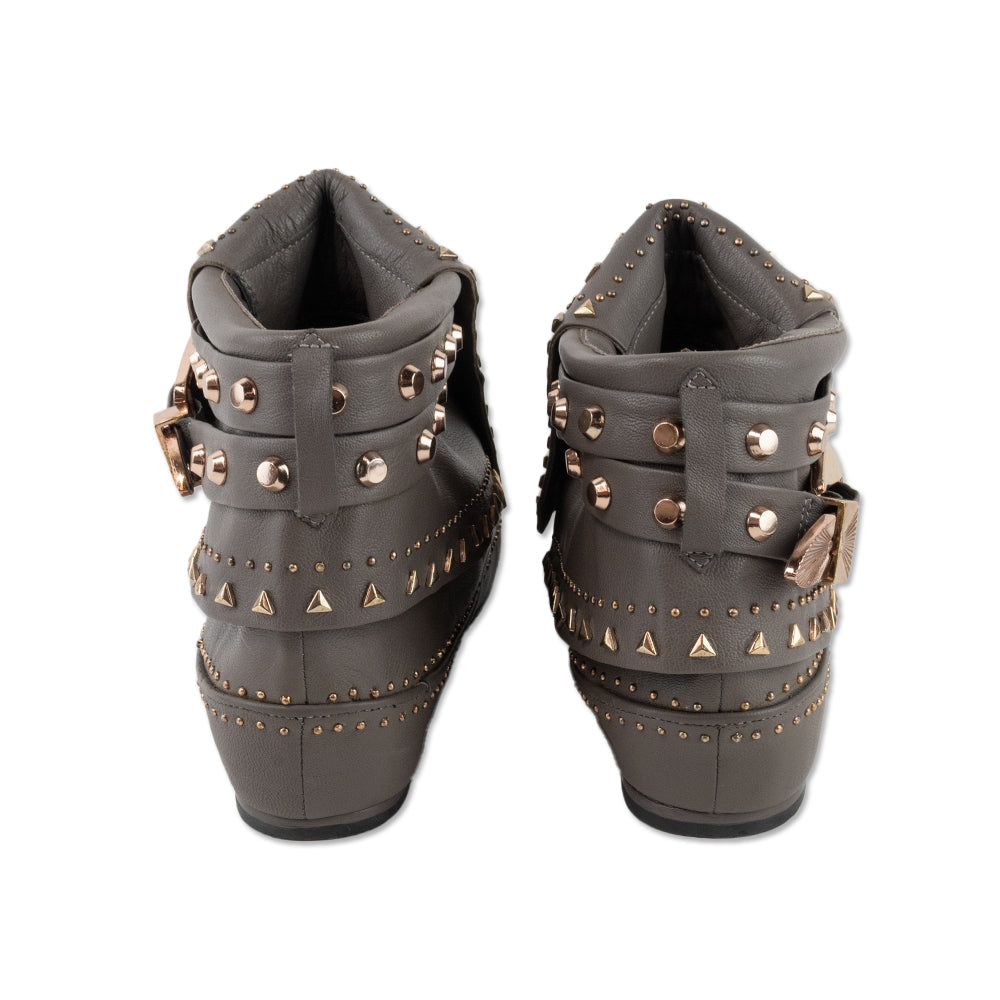 Ivy Kirzhner Gray Leather Fold Over Studded Booties