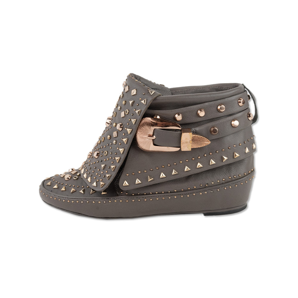 Ivy Kirzhner Gray Leather Fold Over Studded Booties