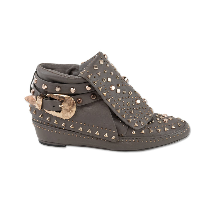 Ivy Kirzhner Gray Leather Fold Over Studded Booties