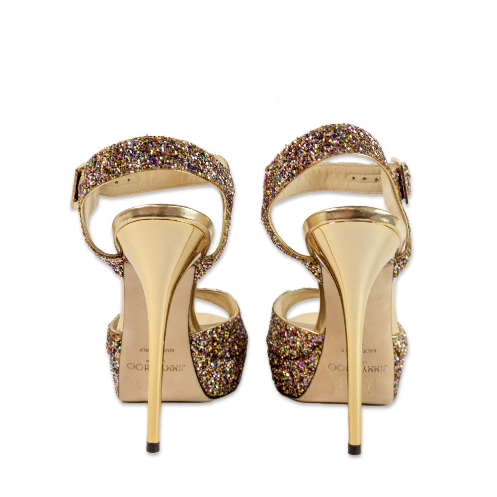 JIMMY CHOO GOLD GLITTER PLATFORM PUMP