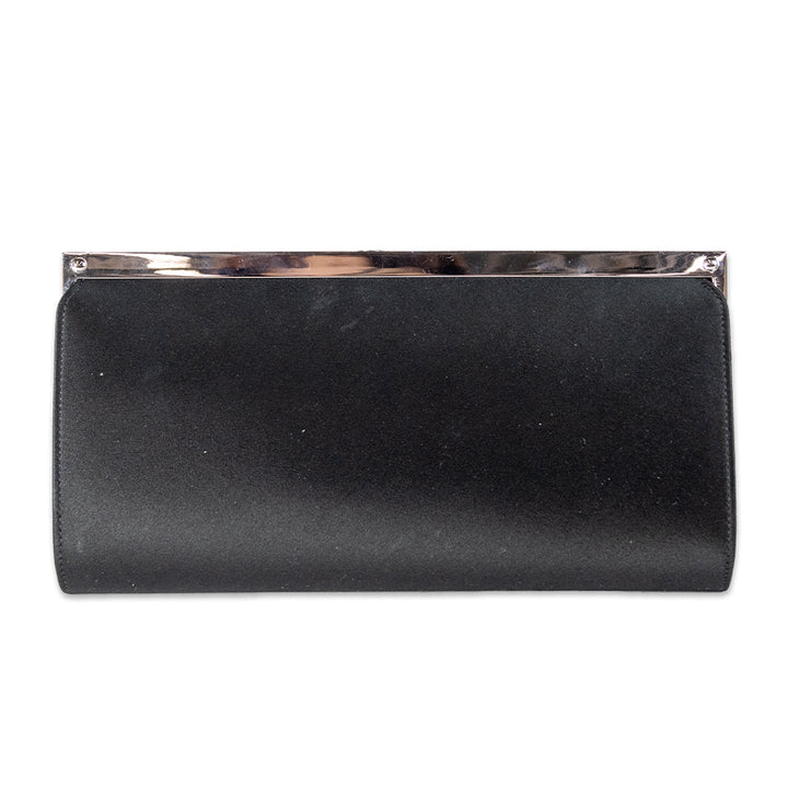 JIMMY CHOO SILVER AND BLACK SATIN  CLUTCH