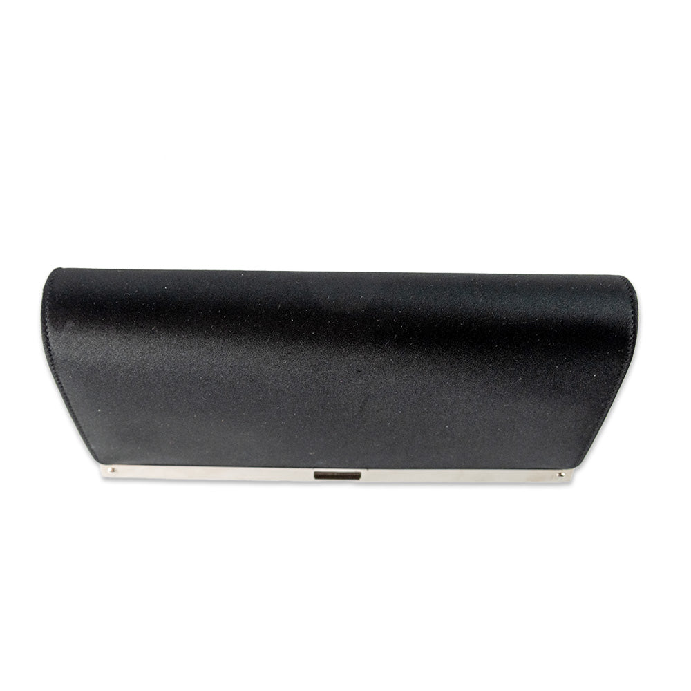 JIMMY CHOO SILVER AND BLACK SATIN  CLUTCH