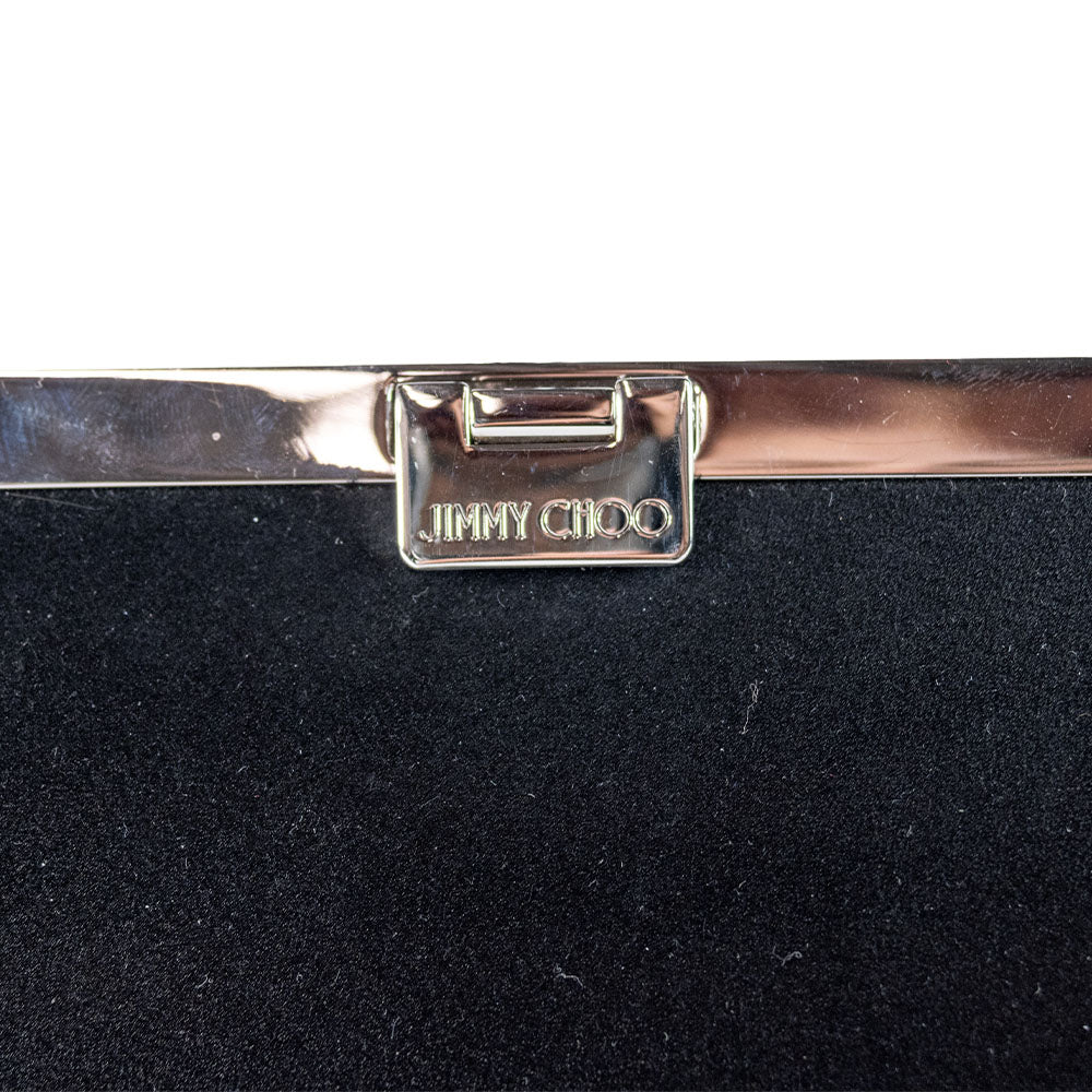 JIMMY CHOO SILVER AND BLACK SATIN  CLUTCH