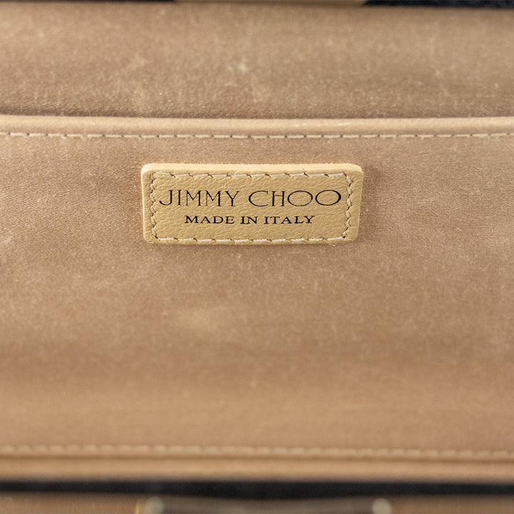 JIMMY CHOO SILVER AND BLACK SATIN  CLUTCH