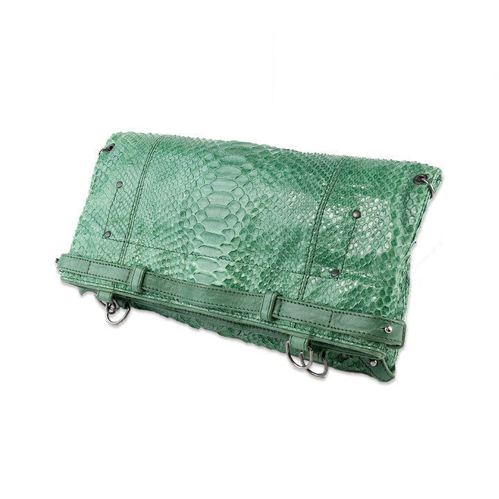 Jerome Dreyfuss Green Snakeskin Foldable Handbag