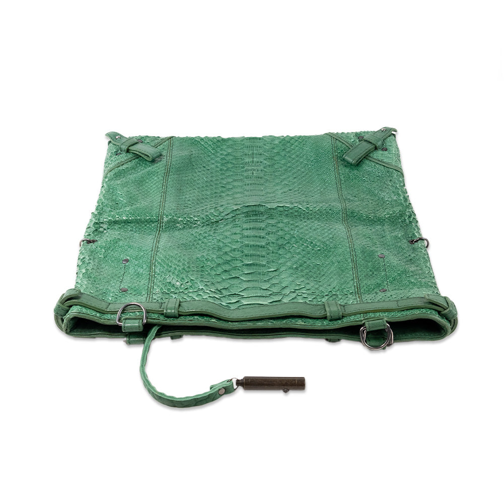 Jerome Dreyfuss Green Snakeskin Foldable Handbag