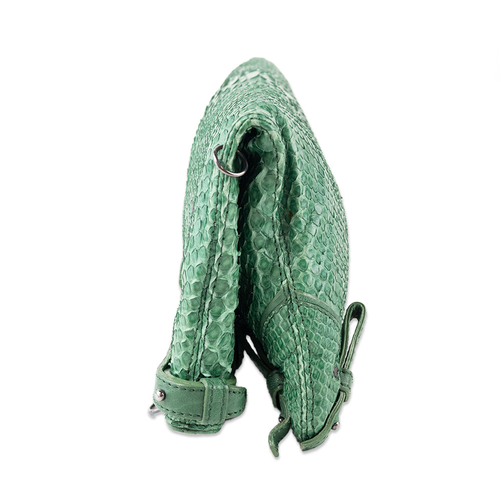 Jerome Dreyfuss Green Snakeskin Foldable Handbag