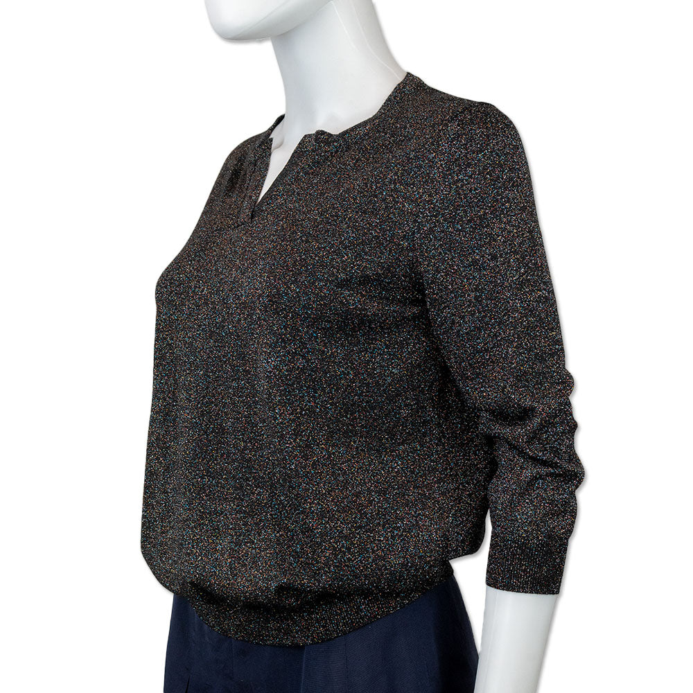 Jil Sander Black V-Neck Glitter Knit Top