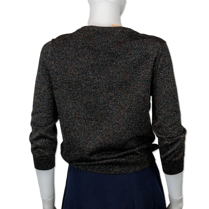 Jil Sander Black V-Neck Glitter Knit Top