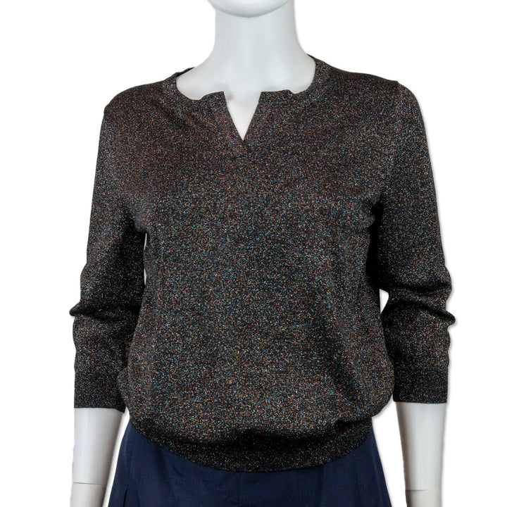 Jil Sander Black V-Neck Glitter Knit Top