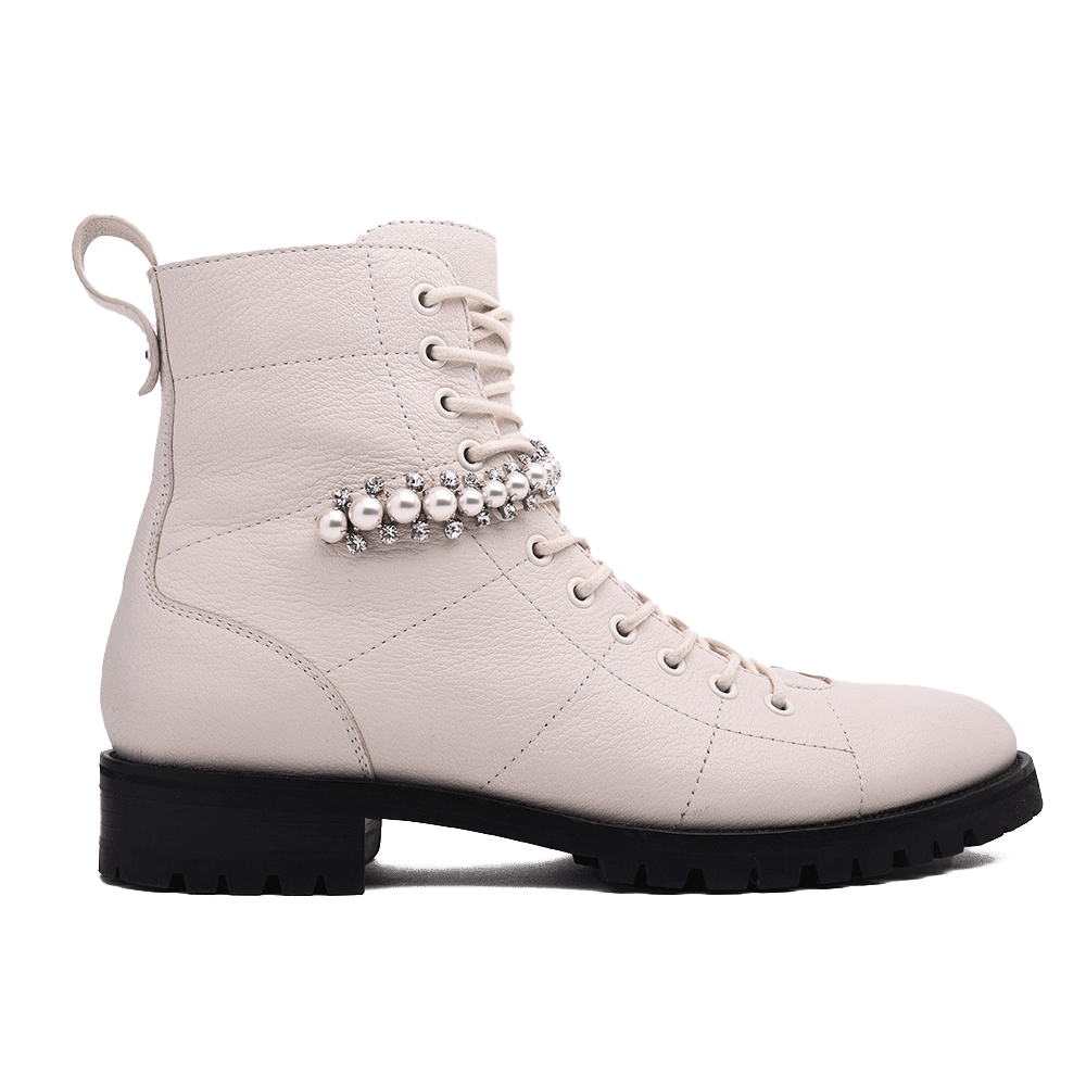 Jimmy Choo Cruz Crystal Embellished Cream Combat Boots