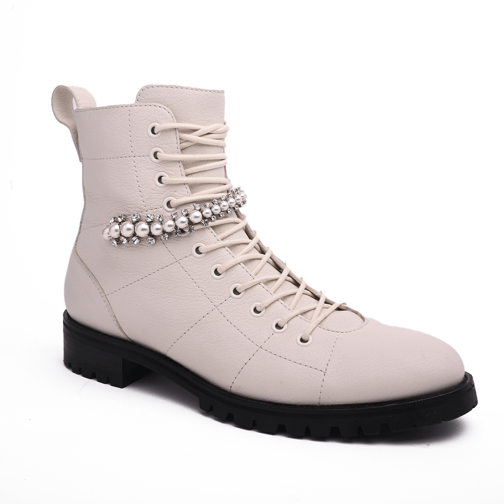 Jimmy Choo Cruz Crystal Embellished Cream Combat Boots