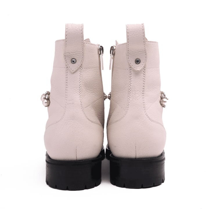 Jimmy Choo Cruz Crystal Embellished Cream Combat Boots