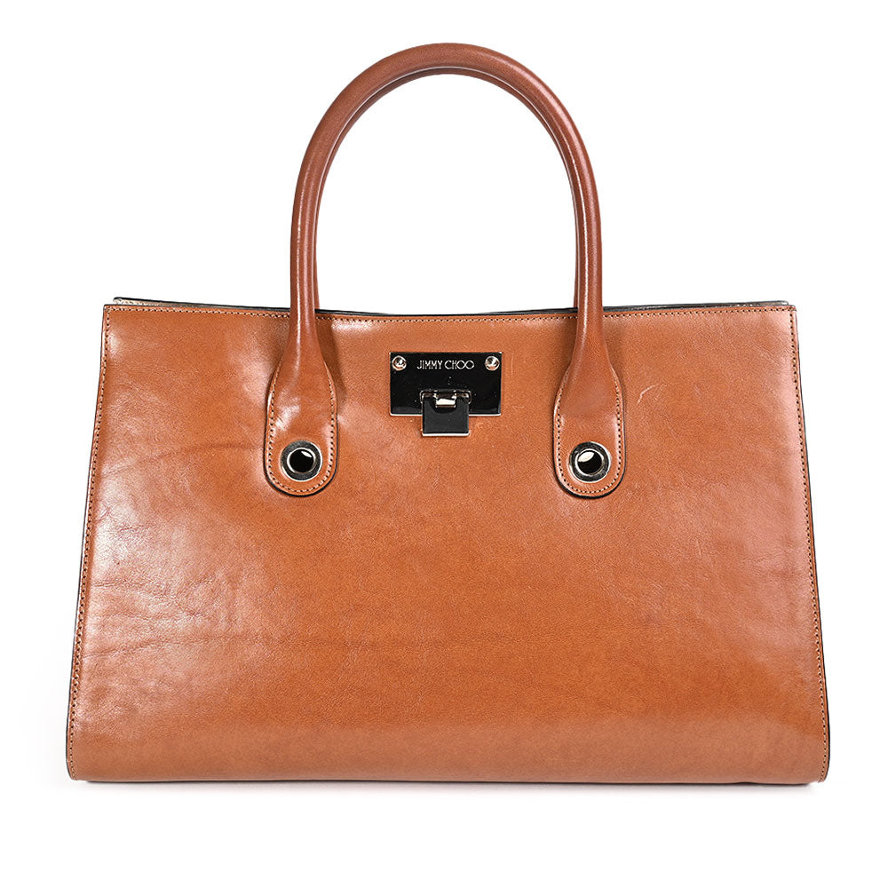 Jimmy Choo Riley Cognac Leather Tote Bag