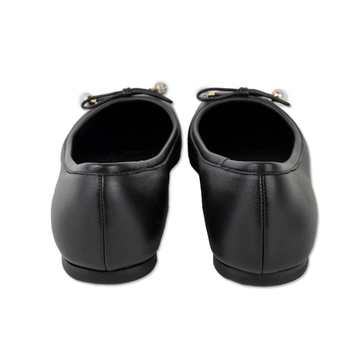 Jimmy Choo Black Leather Ballet Flats with Faux Pearls