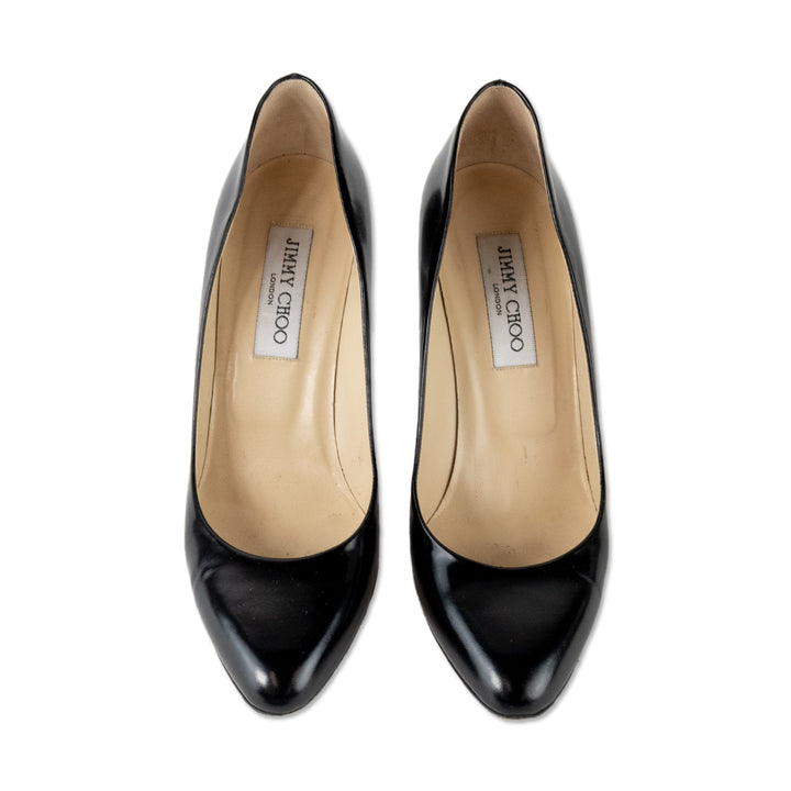 Jimmy Choo Black Patent Leather Round Toe Pumps