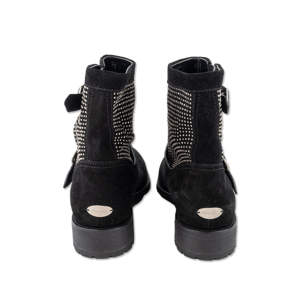 Jimmy Choo Black Suede Combat Boots with Silver Studs