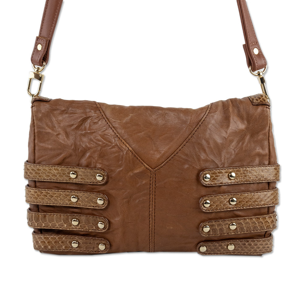 Jimmy Choo Brown Leather Snakeskin Buckle Shoulder Bag