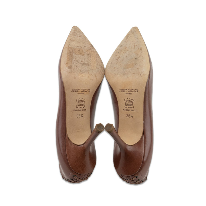 Jimmy Choo Cognac Leather Lace-Up Accent Pumps