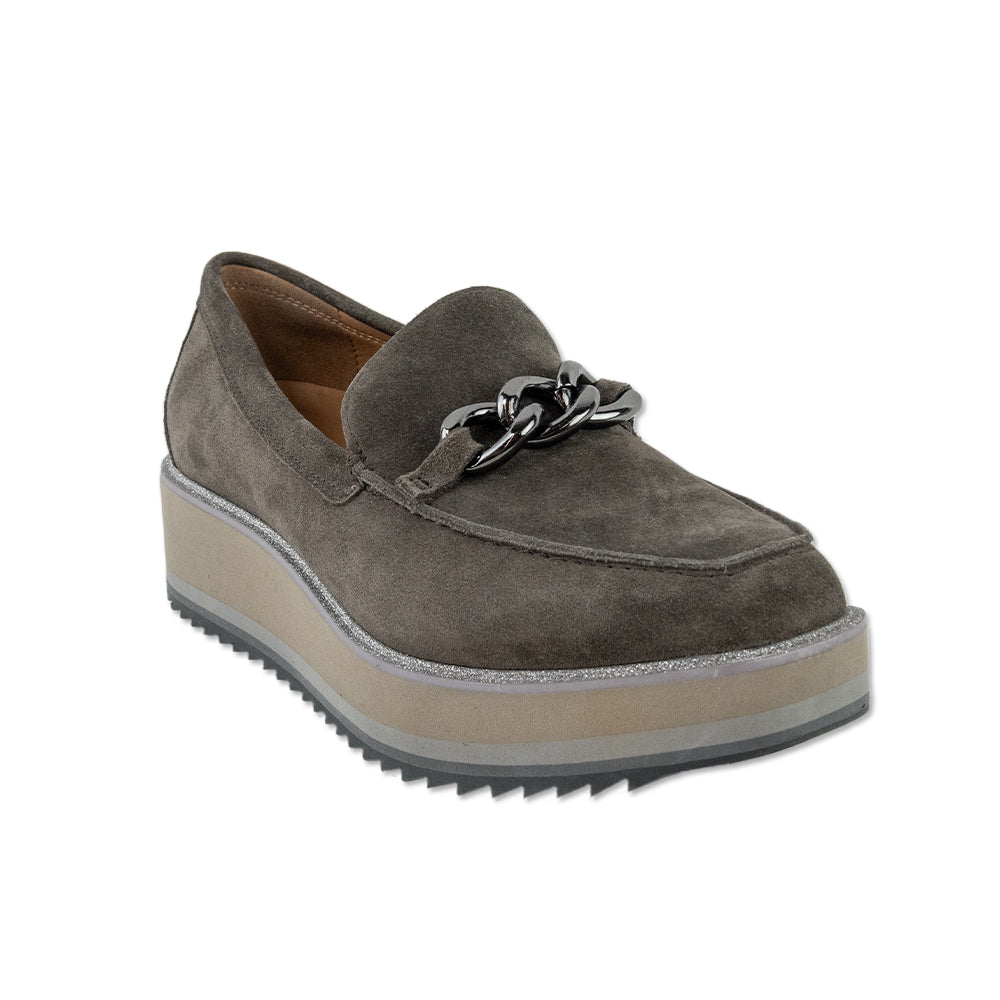 Johnston 
Murphy Gracelyn Grey Suede Chain Platform Loafer