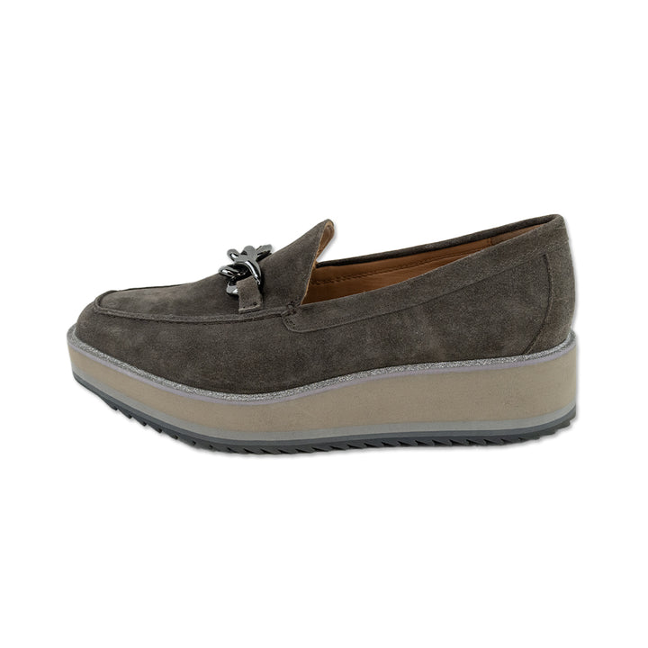 Johnston 
Murphy Gracelyn Grey Suede Chain Platform Loafer