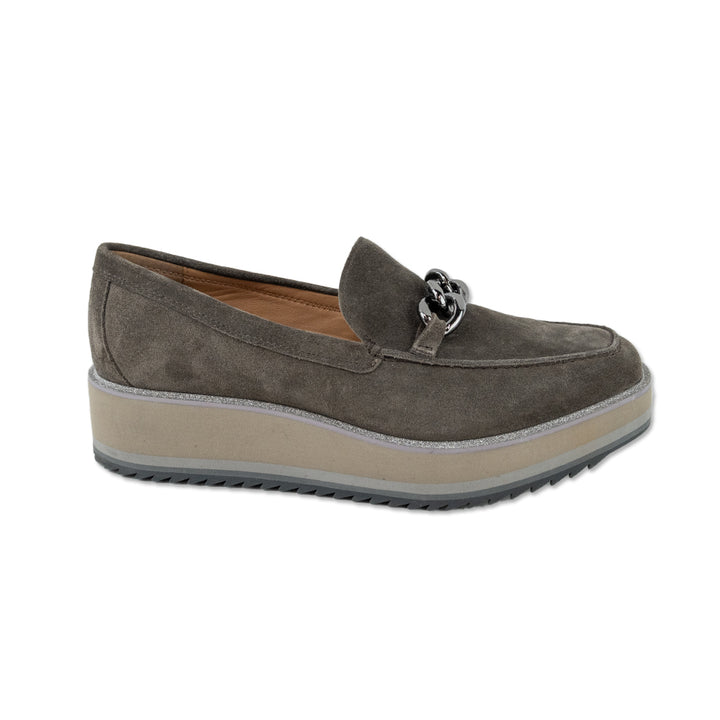 Johnston 
Murphy Gracelyn Grey Suede Chain Platform Loafer