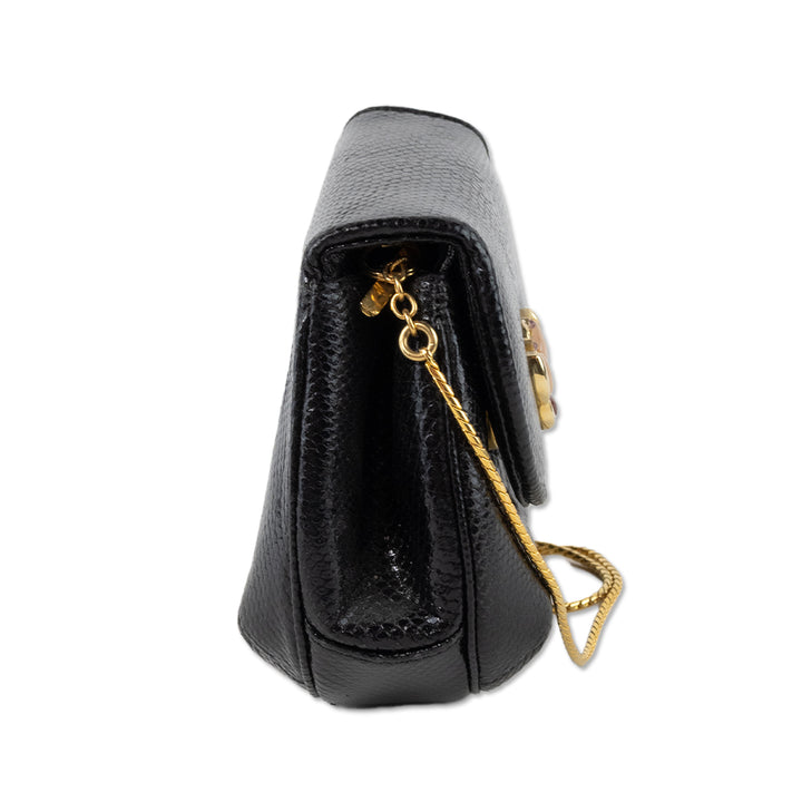 Judith Leiber Black Lizard Leather Mini Purse with Butterfly