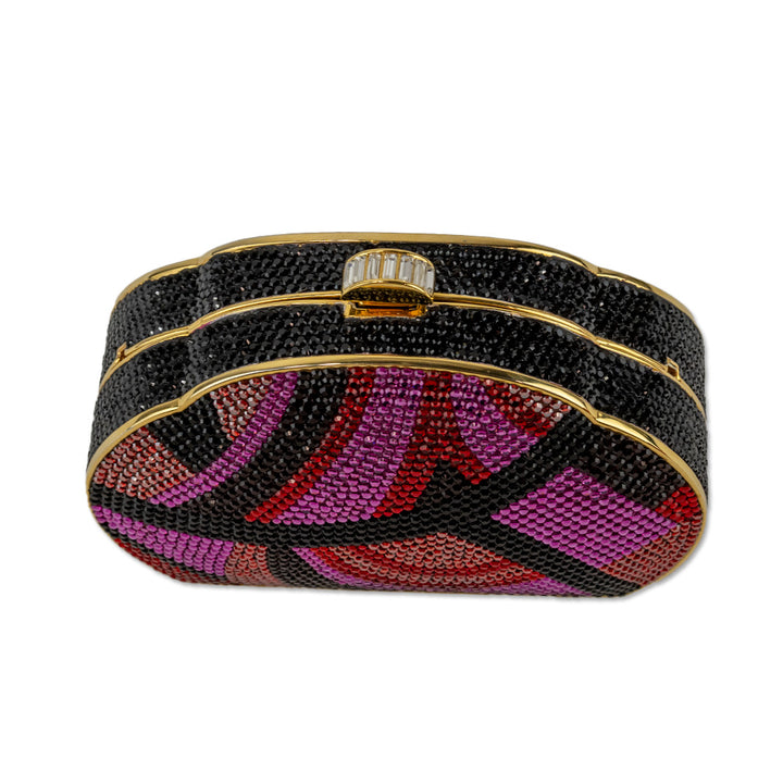 Judith Leiber Black and Pink Crystal Scalloped Evening Bag