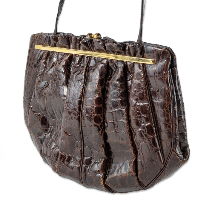 Judith Leiber Brown Crocodile Shoulder Bag