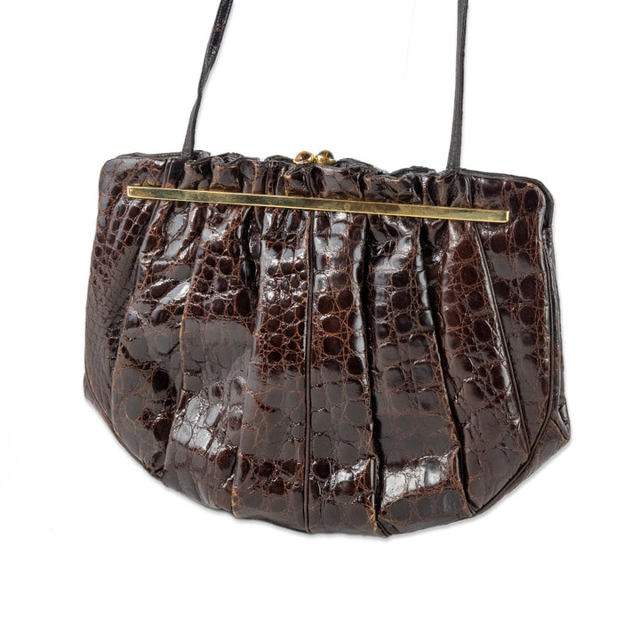 Judith Leiber Brown Crocodile Shoulder Bag