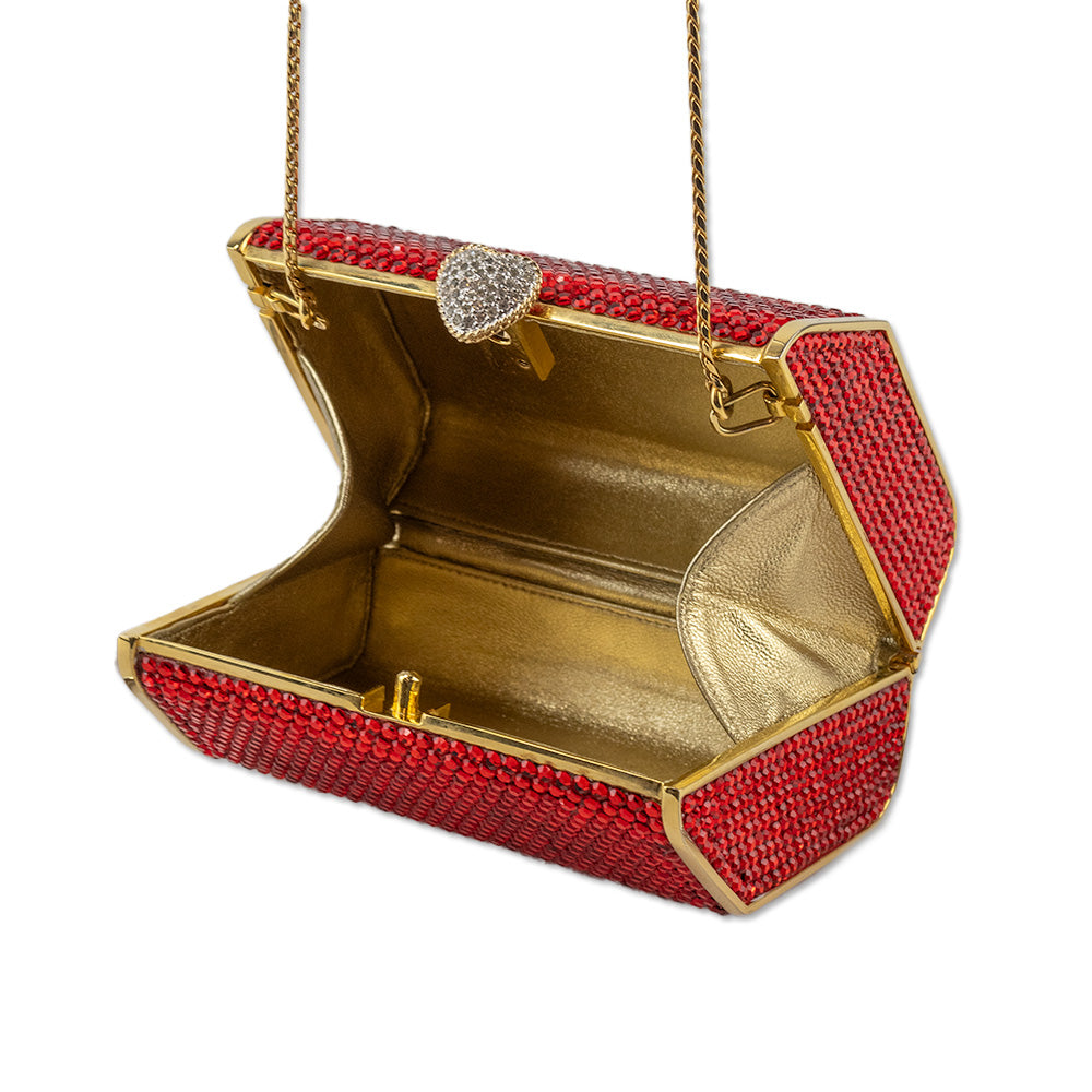 Judith Leiber Red Crystal and Gold Frame Shoulder Bag