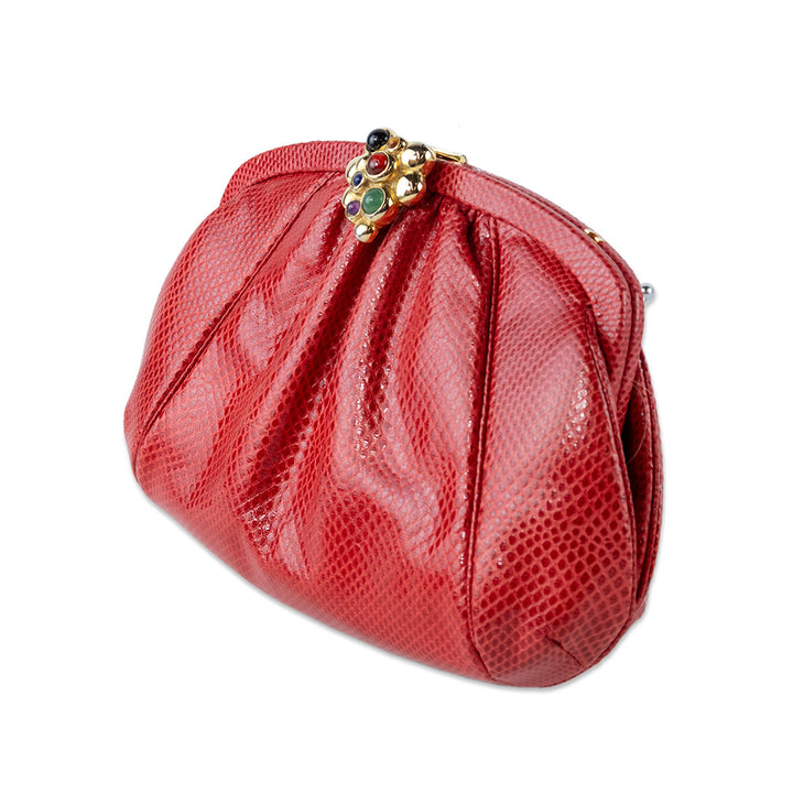 Judith Leiber Red Lizard Jeweled Clutch