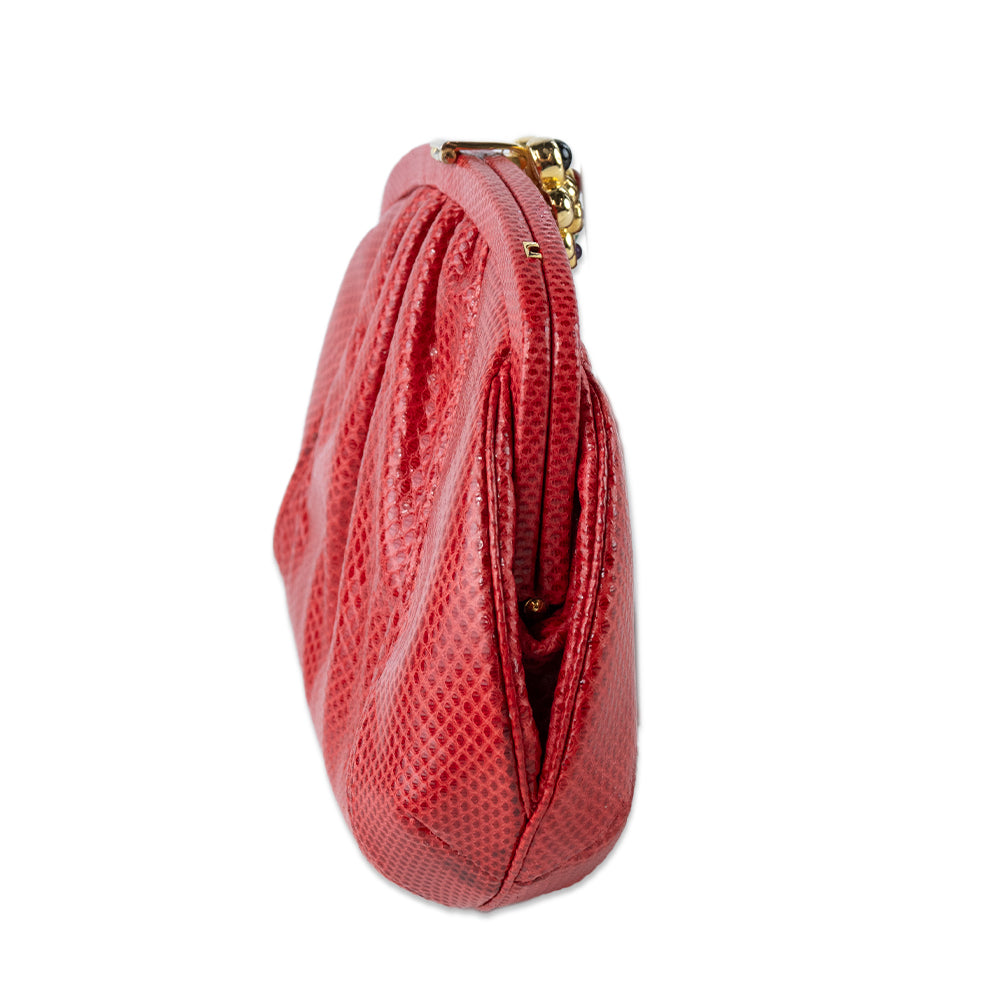 Judith Leiber Red Lizard Jeweled Clutch