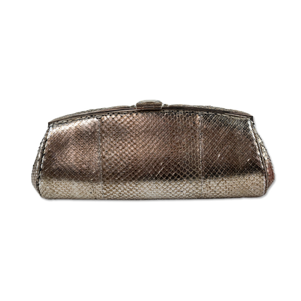 Judith Leiber Silver Snakeskin Crystal Embellished Clutch