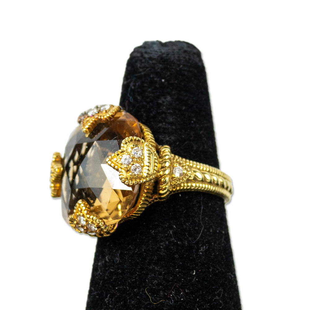 Judith Ripka 18K Gold 
Diamond Canary Crystal Cocktail Ring