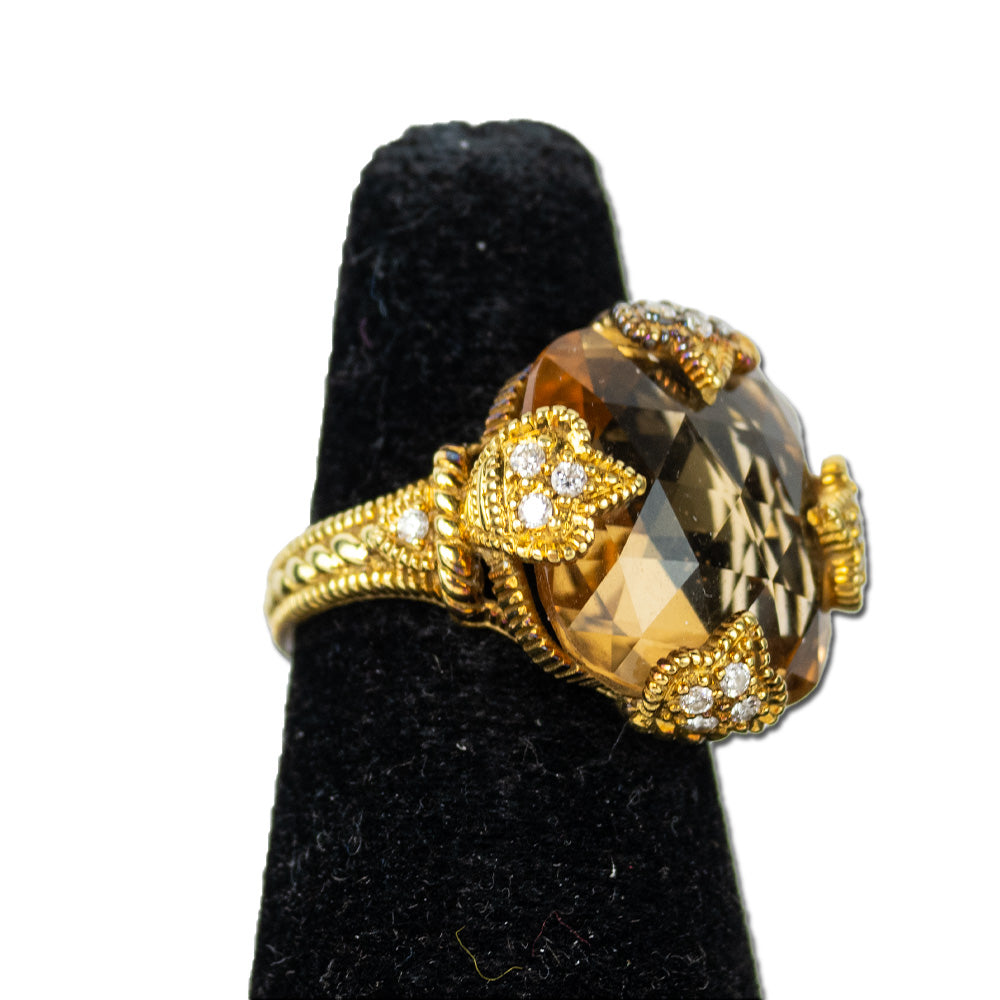 Judith Ripka 18K Gold 
Diamond Canary Crystal Cocktail Ring