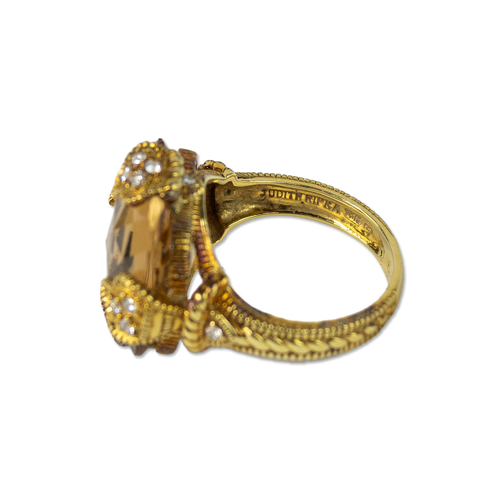 Judith Ripka 18K Gold 
Diamond Canary Crystal Cocktail Ring