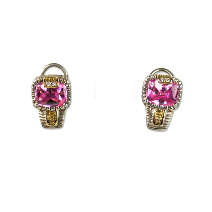 Judith Ripka Pink Crystal 
Diamond Latch Back Earrings