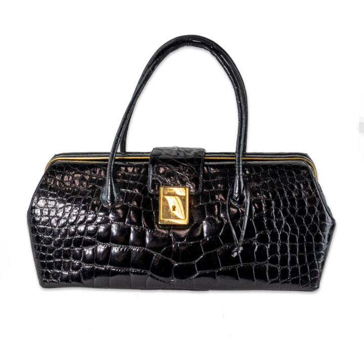 Judith Leiber Black Crocodile Doctors Bag