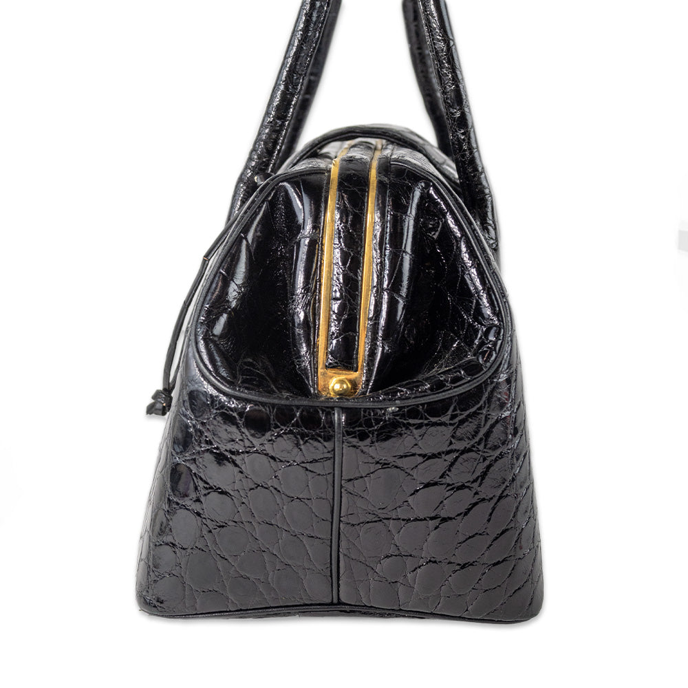 Judith Leiber Black Crocodile Doctors Bag